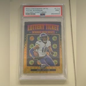 2022 Justin Jefferson Contenders Optic  Lottery Ticket Gold /10 PSA 9